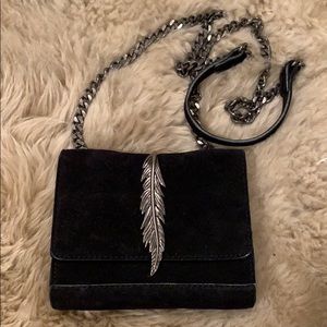 Zara Suede real leather feather accent crossbody